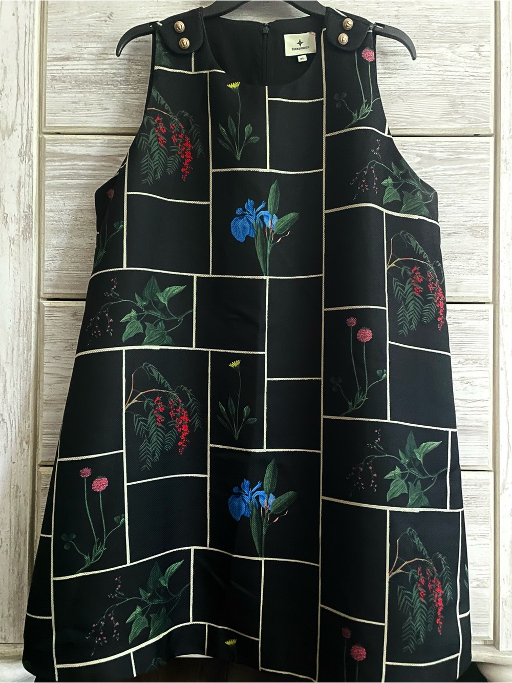Tuckernuck Black Grid Floral A-Line Mini Dress - Picture 2 of 15